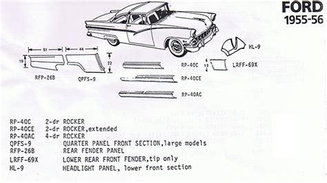 1955 ford fairlane sheet metal|1956 Ford parts catalog.